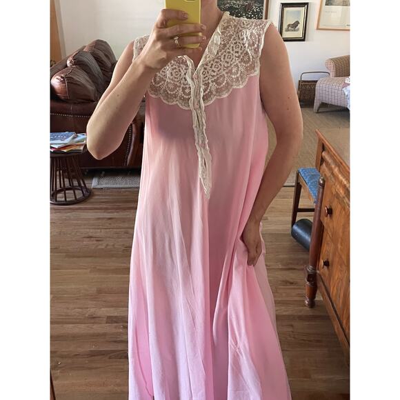 Vintage Nylon Lace Neckline Slip Dress Size Small - Picture 1 of 10